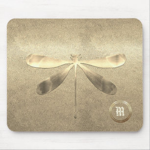 Chic Gold Dragonfly Monogrammed Muismat