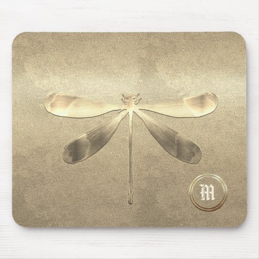 Chic Gold Dragonfly Monogrammed Muismat (Voorkant)