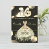 Chic Gold Dress Confetti Stippen Sweet 16 Kaart (Staand voorkant)