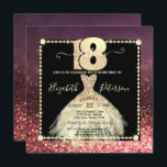 Chic Gold Dress Glitter Burgundy 18th Birthday Kaart<br><div class="desc">Elegant chic gold jurk verjaardagsfeest uitnodiging.</div>