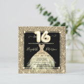 Chic Gold Dress Glitter Sweet 16 Kaart (Staand voorkant)