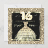 Chic Gold Dress Glitter Sweet 16 Kaart (Voorkant)