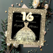 Chic Gold Dress Glitter Sweet 16 Kaart