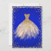 Chic Gold Dress Tiara, Blue Quinceañera Kaart (Achterkant)
