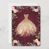Chic Gold Dress Tiara, Burgundy Rozen Quinceañera Kaart (Achterkant)