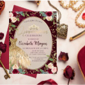 Chic Gold Dress Tiara, Burgundy Rozen Quinceañera Kaart