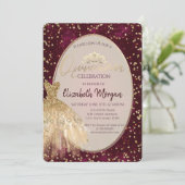 Chic Gold Dress Tiara, Red Quinceañera Kaart (Staand voorkant)