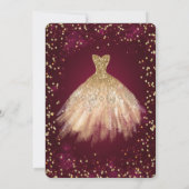 Chic Gold Dress Tiara, Red Quinceañera Kaart (Achterkant)