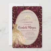 Chic Gold Dress Tiara, Red Quinceañera Kaart (Voorkant)