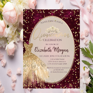 Chic Gold Dress Tiara, Red Quinceañera Kaart