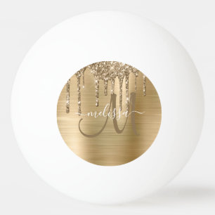 Chic Gold Dripping Glitter Brusal Monogram Pingpongbal