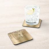 Chic Gold Dripping Glitter Brushed Metal Monogram Bier Onderzetter (Rechterzijde)