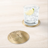 Chic Gold Dripping Glitter Brushed Metal Monogram Ronde Kartonnen Onderzetter (Insitu)