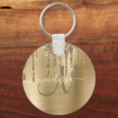 Chic Gold Dripping Glitter Brushed Metal Monogram Sleutelhanger (Achterkant)