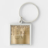 Chic Gold Dripping Glitter Brushed Metal Monogram Sleutelhanger (Voorkant)