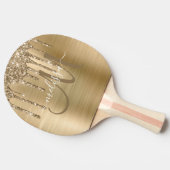 Chic Gold Dripping Glitter Brushed Metal Monogram Tafeltennisbatje (Zijkant)