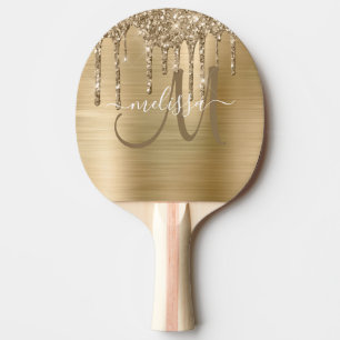 Chic Gold Dripping Glitter Brushed Metal Monogram Tafeltennisbatje