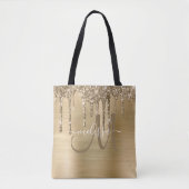 Chic Gold Dripping Glitter Brushed Metal Monogram Tote Bag (Voorkant)