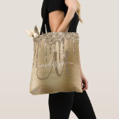 Chic Gold Dripping Glitter Brushed Metal Monogram Tote Bag (Dichtbij)