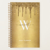 Chic Gold Dripping Glitter Monogram naam 2022 Planner (Voorkant)