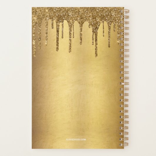 Chic Gold Dripping Glitter Monogram naam 2022 Planner (Achterkant)