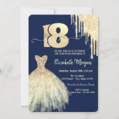 Chic Gold Drips Dress Navy Blue 18th Birthday Kaart (Voorkant)