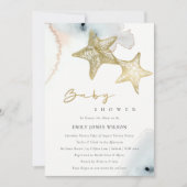 Chic Gold Dusky Blue Beachy Starfish Baby shower Kaart (Voorkant)