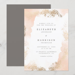 Chic Gold Dust & Blush Waterverf Wedding Kaart