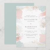 Chic Gold Dust & Painterly Brush Strokes Wedding Kaart (Voorkant / Achterkant)