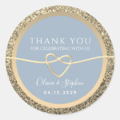 Chic Gold Dusty Blue Wedding Stickers voor Favorie (Voorkant)