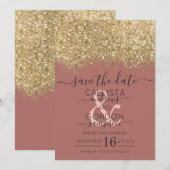 Chic Gold Dusty Roos Glitter Confetti Wedding Save The Date (Voorkant / Achterkant)