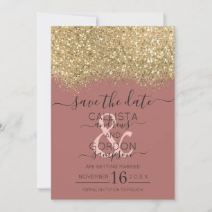 Chic Gold Dusty Roos Glitter Confetti Wedding Save The Date