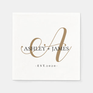 Chic Gold Een Monogram Script Naam Trouwdatum Servet