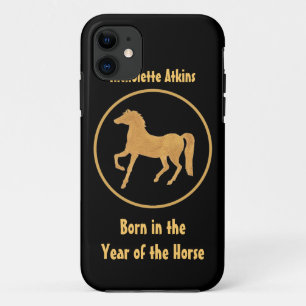 Chic Gold-effect-paard op zwarte achtergrond iPhone 11 Hoesje