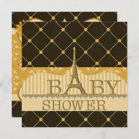 Chic Gold Eiffel Tower Baby shower Kaart (Voorkant / Achterkant)