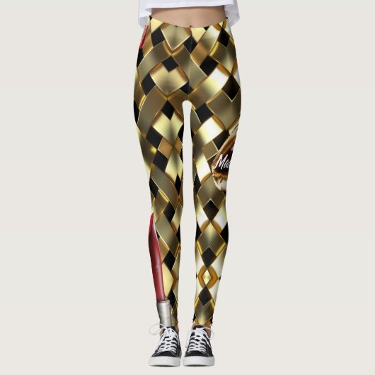 Chic Gold Elegant Lips Girly 2022 bday - aangepast Leggings (Voorkant)