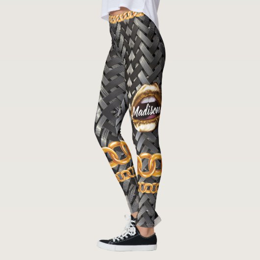 Chic Gold Elegant Lips Girly bday Custom Leggings (Links)