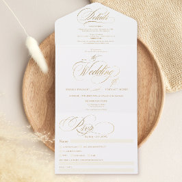 Chic Gold elegant script calligrafie bruiloft All In One Uitnodiging
