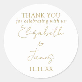 Chic Gold Elegant Script Trouwen Bedankt Ronde Sticker