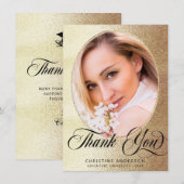 Chic Gold Elegant Zwart Script Foto Afstuderen Bedankkaart (Voorkant / Achterkant)