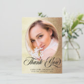 Chic Gold Elegant Zwart Script Foto Afstuderen Bedankkaart (Staand voorkant)