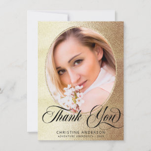 Chic Gold Elegant Zwart Script Foto Afstuderen Bedankkaart