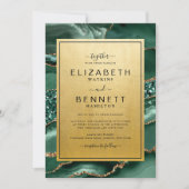 Chic Gold Emerald Green Agaat bruiloft uitnodiging (Voorkant)