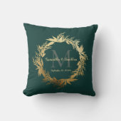 Chic Gold Emerald Green Monogram Wedding Keepslag Kussen (Voorkant)