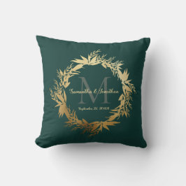 Chic Gold Emerald Green Monogram Wedding Keepslag Kussen