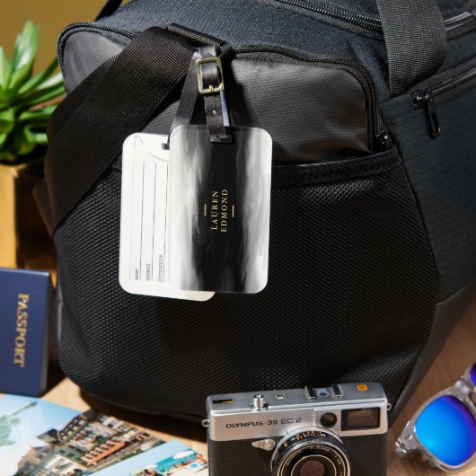 Chic Gold en Abstracte zwarte inktpenseelstreken Bagagelabel (Voorkant & Achterkant)