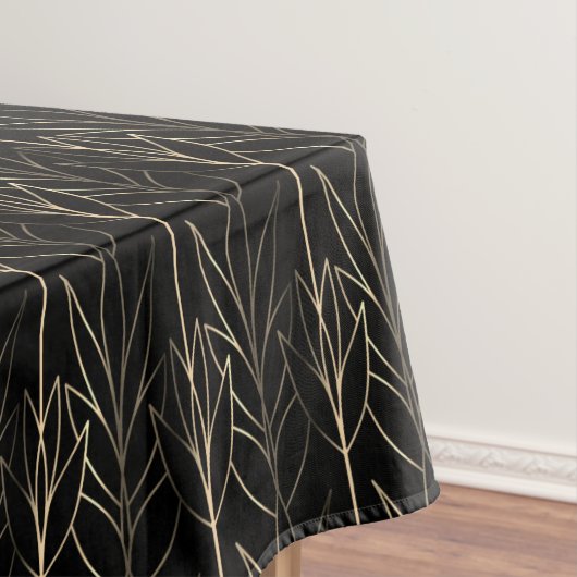 Chic Gold en Black Art Deco Leafy Pattern Classy Tafelkleed (Voorbeeld)