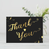 Chic Gold en Black Calligraphy Weddenschap Harteli Bedankkaart (Staand voorkant)