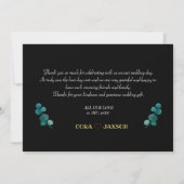 Chic Gold en Black Calligraphy Weddenschap Harteli Bedankkaart (Achterkant)