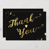 Chic Gold en Black Calligraphy Weddenschap Harteli Bedankkaart (Voorkant / Achterkant)